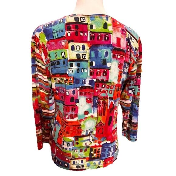 Chico’s Artsy Abstract Multicolor Pullover Top L Made in Canada Statement Piece - Picture 4 of 8